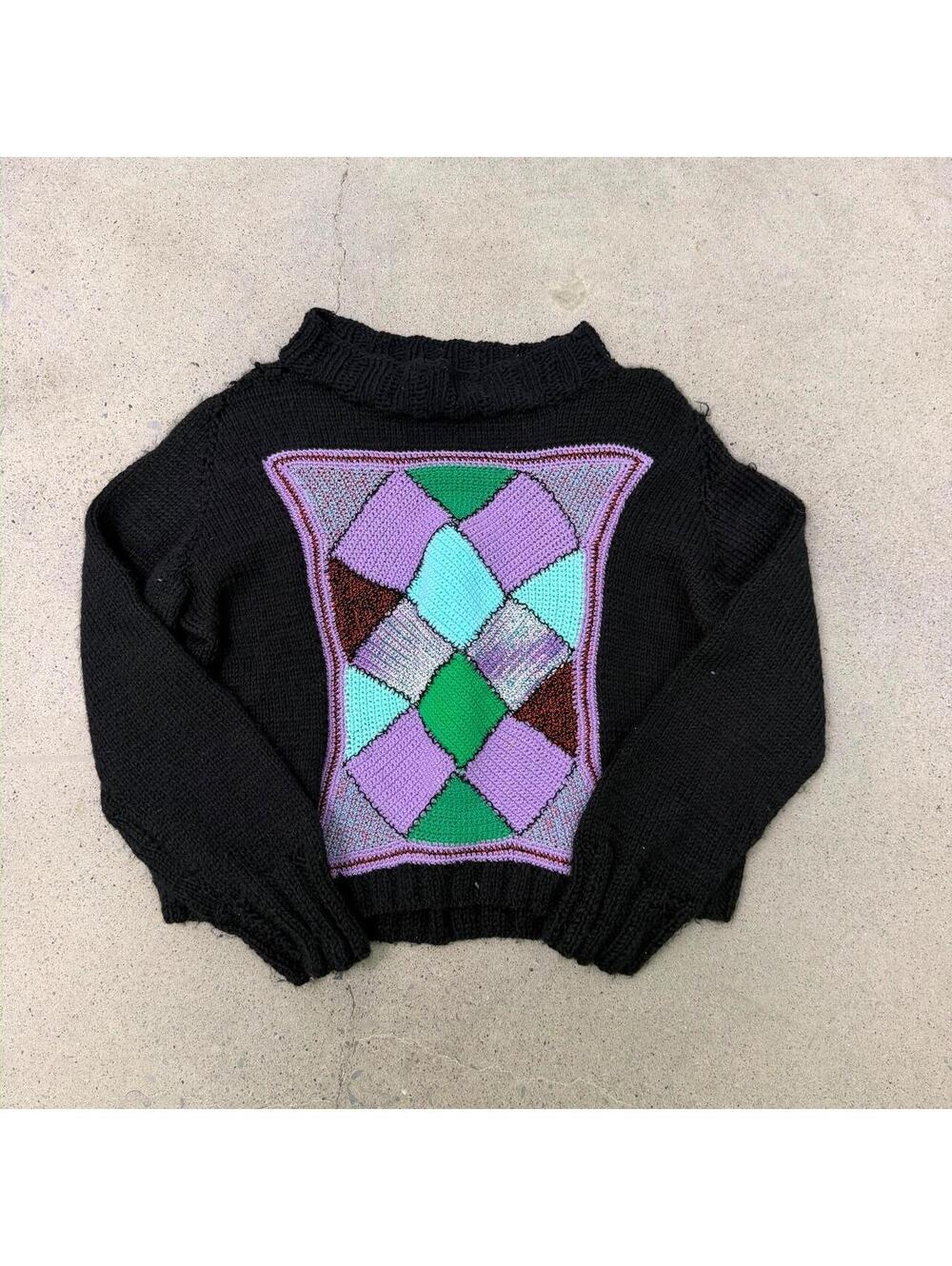 Vintage 80s Geometric Hand Knit Sweater Size Medium